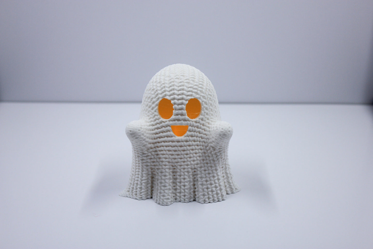Adorable "Crocheted" Ghost w/Tea Light - Spooky Halloween Decoration - 3D Printed ghost with flickering battery power light included.