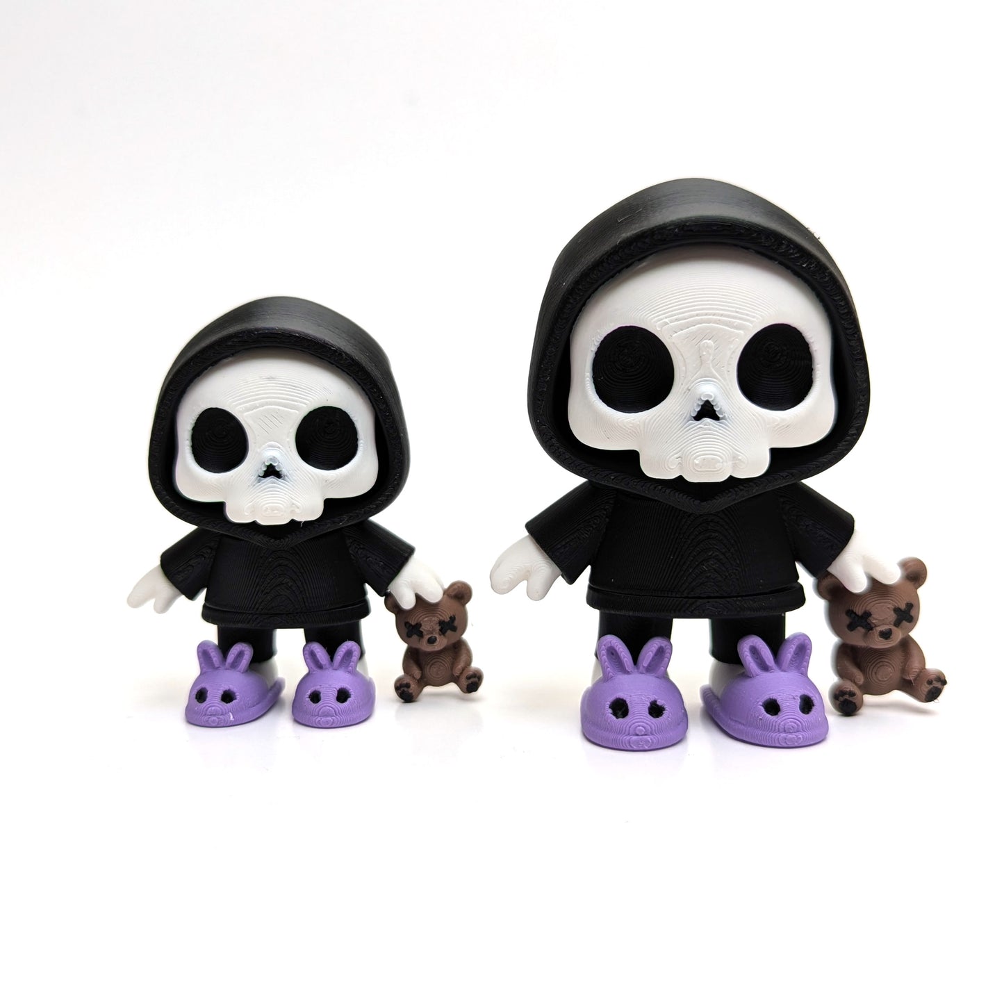 Dead Tired Articulated Skeleton Figurine – Cute Collectible with Hoodie, Bunny Slippers & Teddy Bear