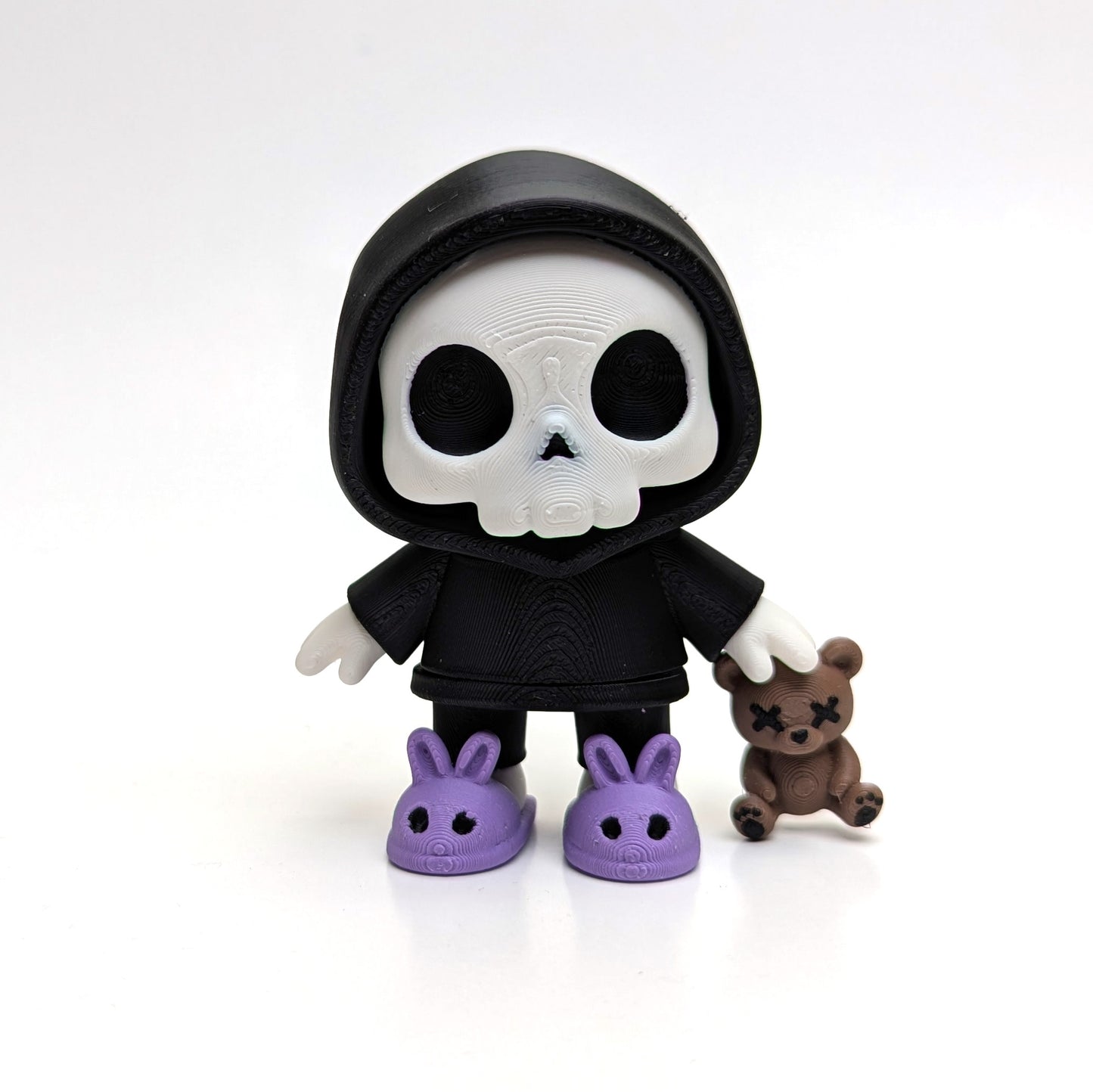 Dead Tired Articulated Skeleton Figurine – Cute Collectible with Hoodie, Bunny Slippers & Teddy Bear