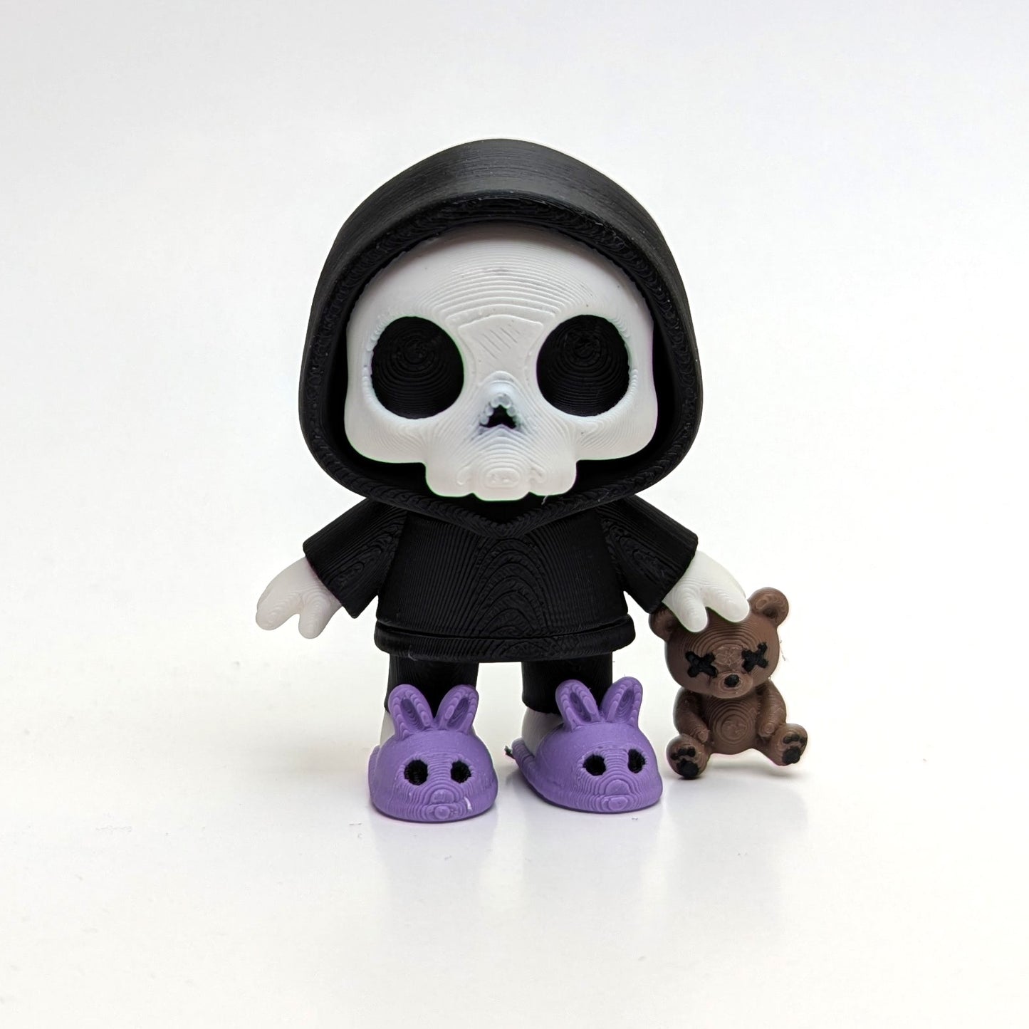 Dead Tired Articulated Skeleton Figurine – Cute Collectible with Hoodie, Bunny Slippers & Teddy Bear