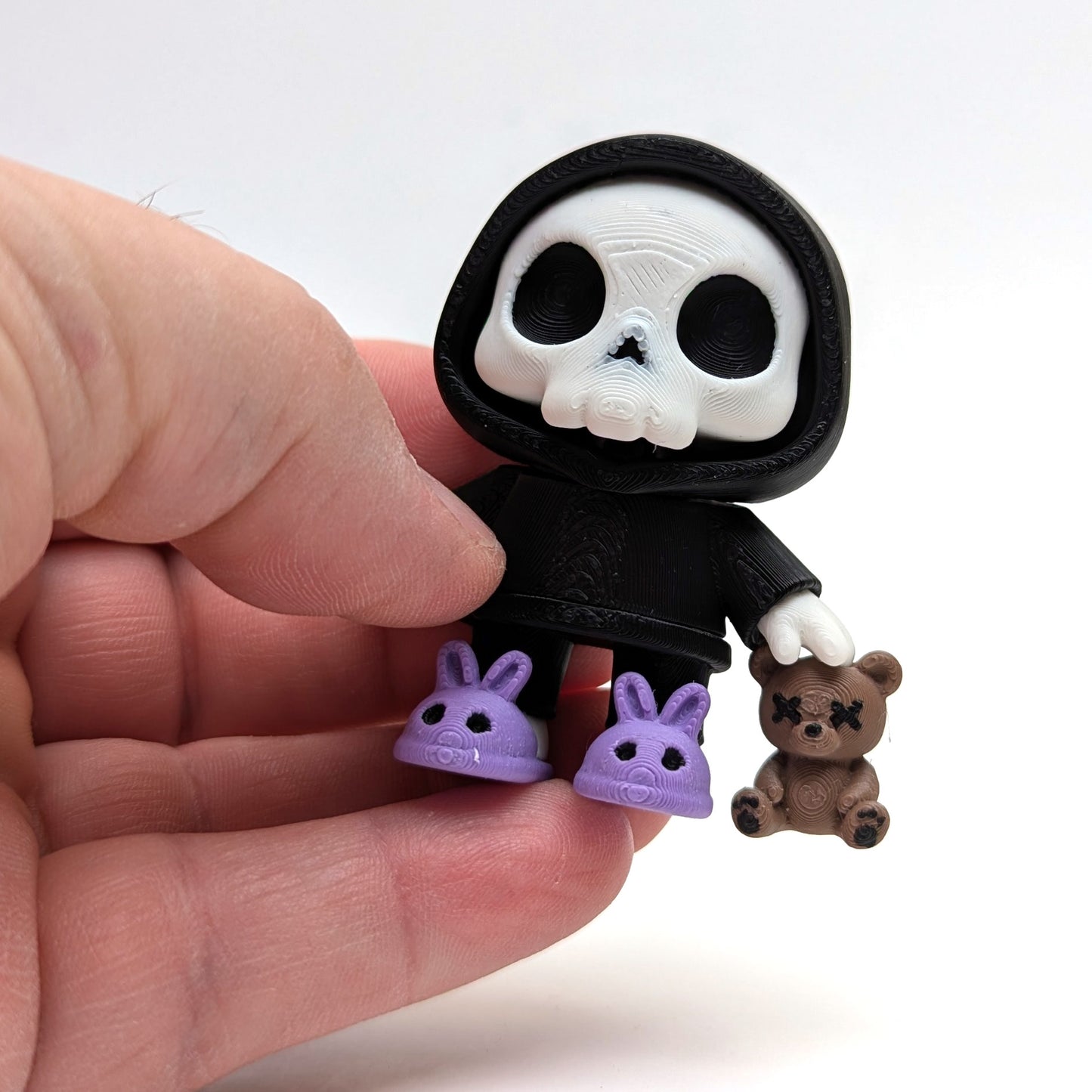 Dead Tired Articulated Skeleton Figurine – Cute Collectible with Hoodie, Bunny Slippers & Teddy Bear