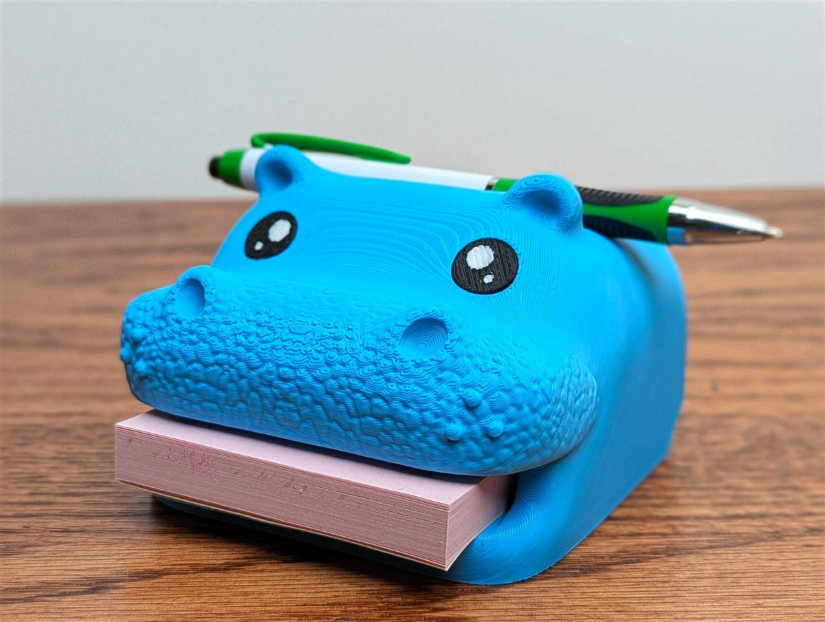 Hippo Sticky Note Holder, 3D Printed Desk Organizer, Cute Animal Pen Holder, Funny Office Decor Gift - RedFive Labs