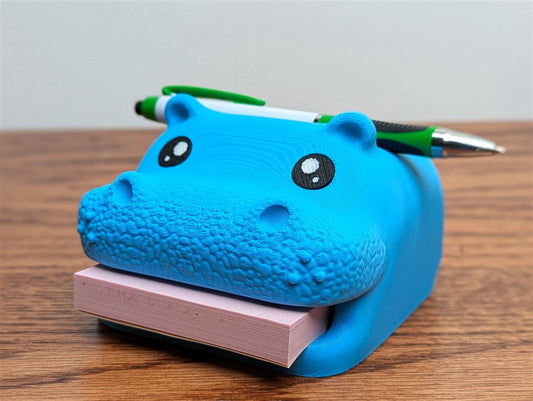 Hippo Sticky Note Holder, 3D Printed Desk Organizer, Cute Animal Pen Holder, Funny Office Decor Gift - RedFive Labs