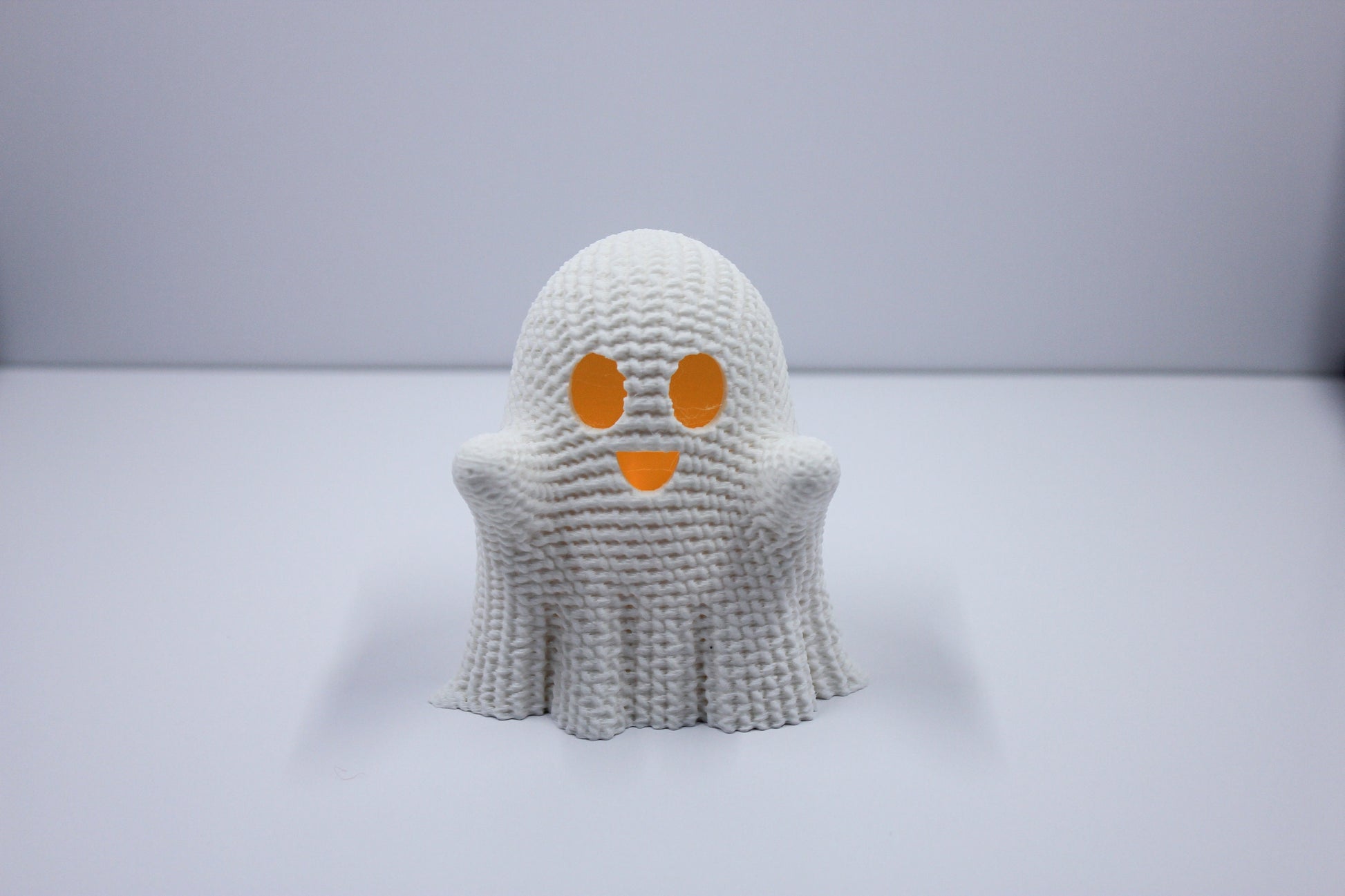 Adorable "Crocheted" Ghost w/Tea Light - Spooky Halloween Decoration - 3D Printed ghost with flickering battery power light included.
