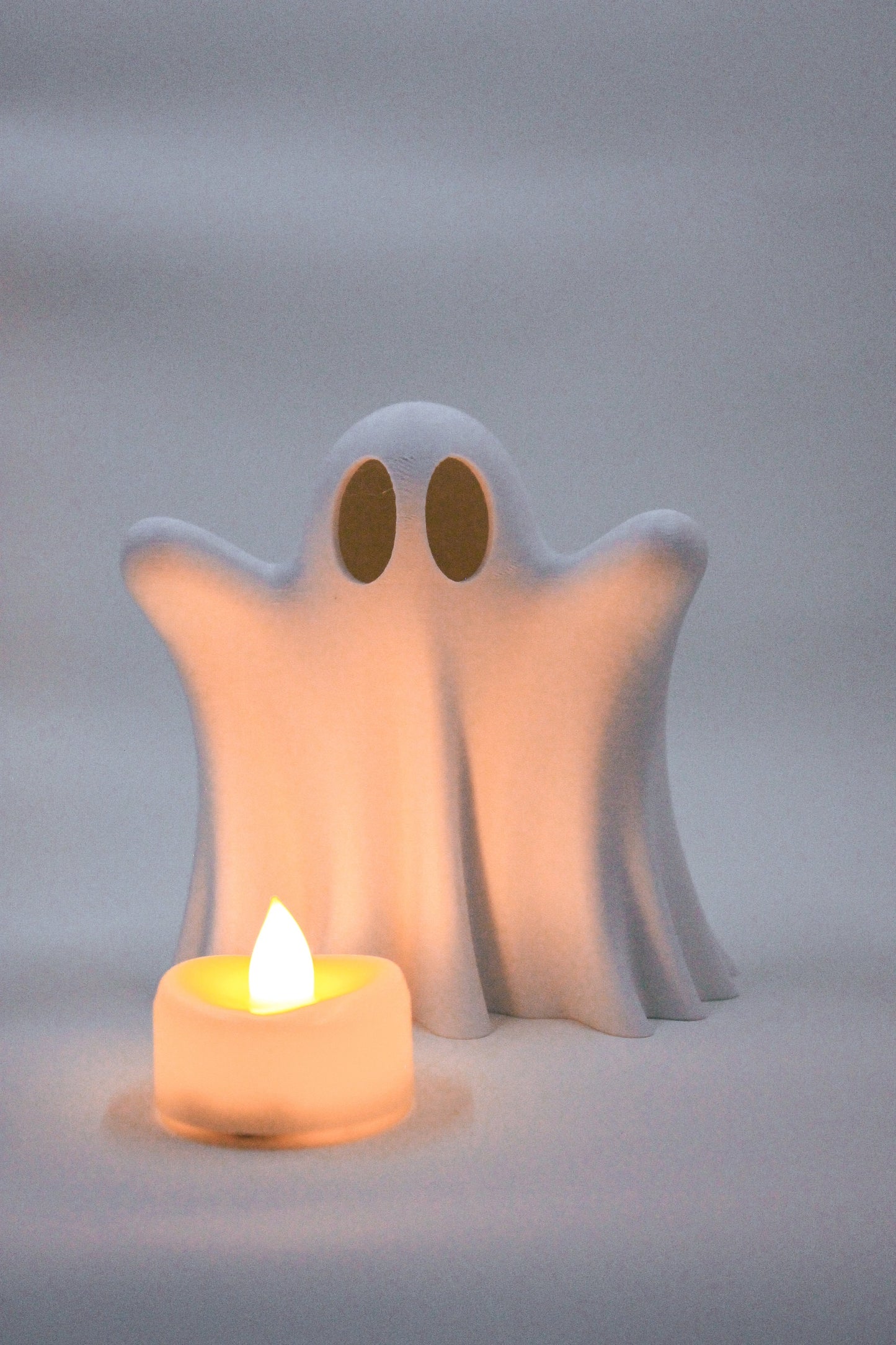 Adorable 3D Printed Ghost for Halloween with LED Tea Light Decoration